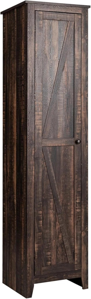 Armadio alto da 183 cm, armadio da bagno sottile con 1 anta e 4 ripiani, armadietto per cucina, soggiorno e bagno, armadio da cucina autoportante (marrone)