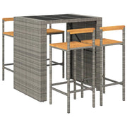 Set bar da giardino mobili da esterno terrazza 5 pezzi polyrattan grigio/legno massiccio di acacia 02_0013479