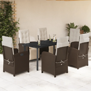 Set da Pranzo da Giardino 7pz con Cuscini in Polyrattan Marrone