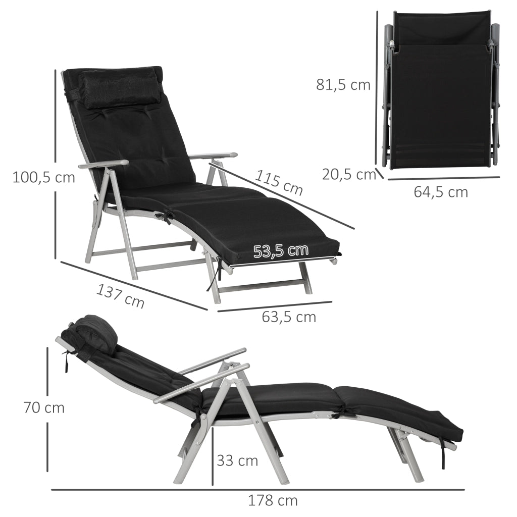 Chaise Longue Pieghevole con Materasso ¨C zephmum ¨C 7 Posizioni Nero Tessilene Poliestere