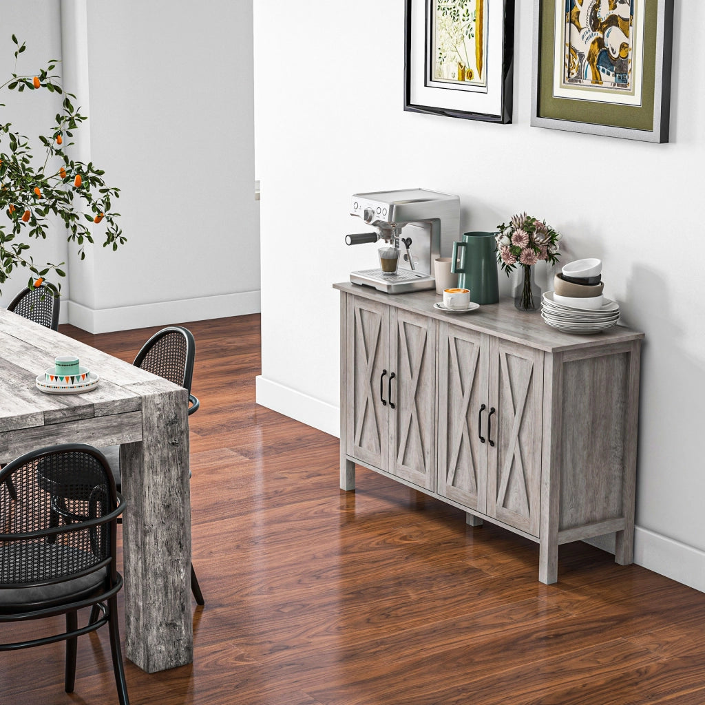 Mobiletto Multiuso con 4 Ripiani Regolabili ¨C zephmum ¨C Legno, Grigio, 120x37x75