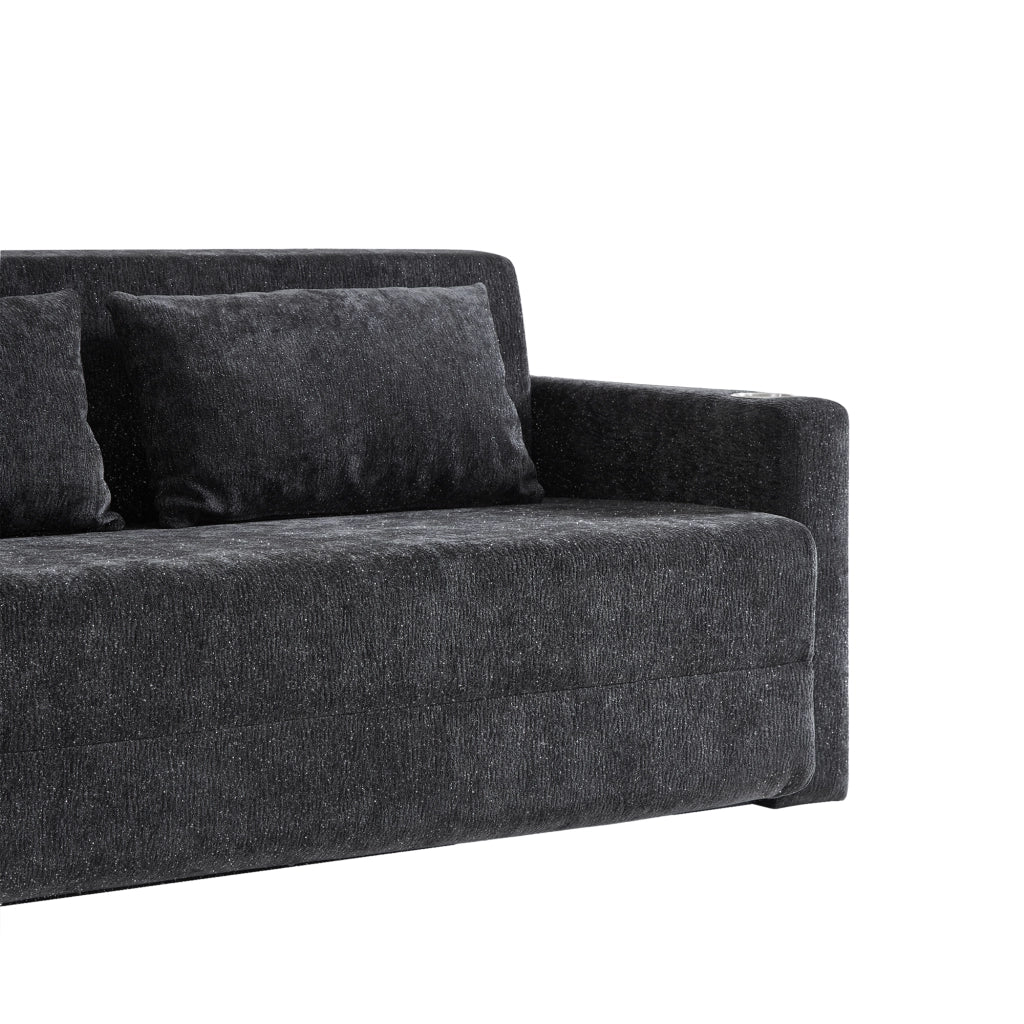 DIVANO LETTO 2 posti pieghevole in ciniglia, Nero+Grigio