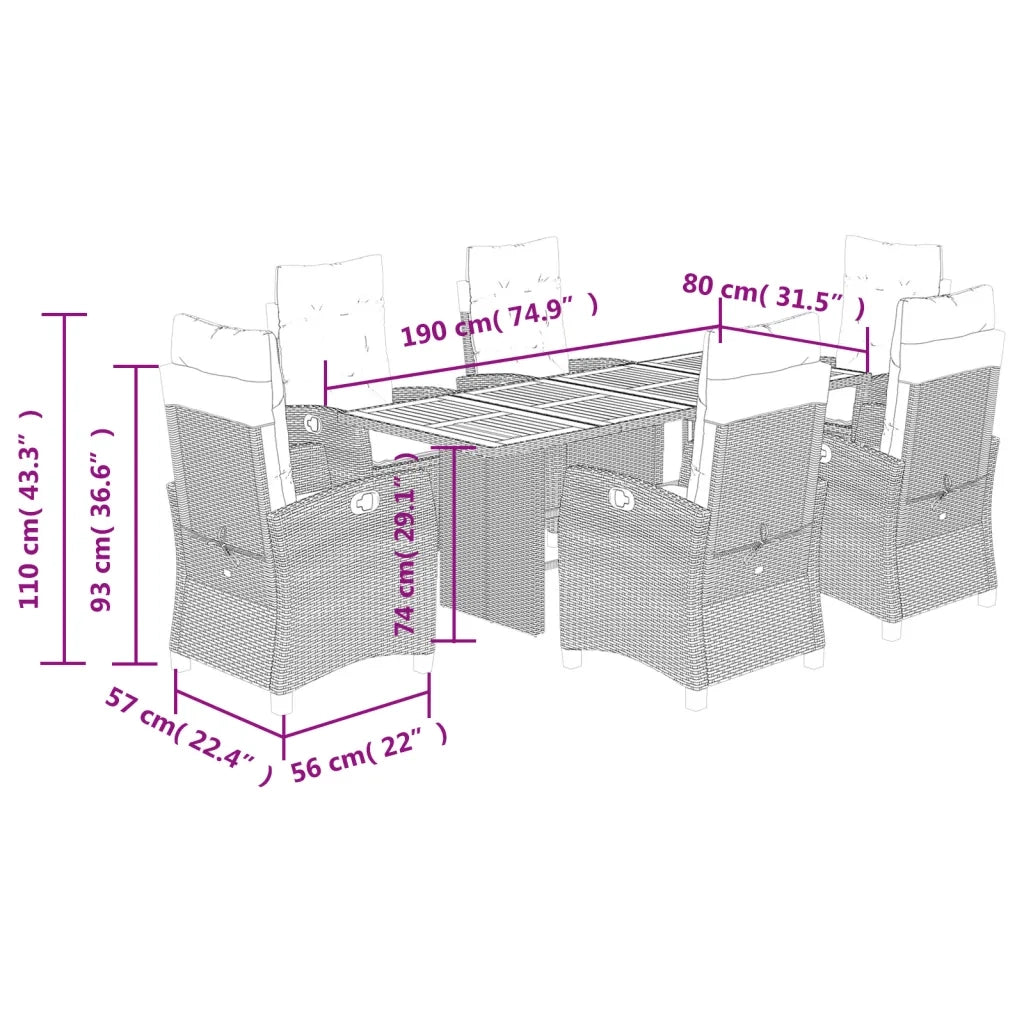 Set Pranzo da Giardino 7 pz con Cuscini Beige Misto Polyrattan