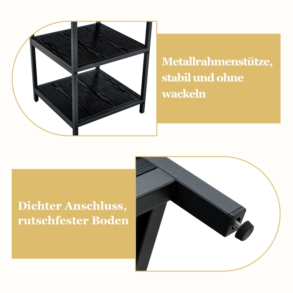 Tavolo da pranzo rotondo per 2-4 persone con doppio ripiano aperto, in MDF e metallo, nero, diametro 107 cm
