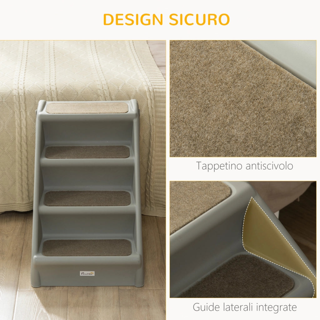 EasyComfort Scaletta per Cani Pieghevole con 4 Gradini Antiscivolo, Scaletta per Animali da 10kg max, 62x38x49.5 cm, Grigio