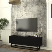 Mobile Porta TV Verpsboga a 2 Ante Decorative e Telaio in Metallo 135x32x47 cm - Nero [en.casa]