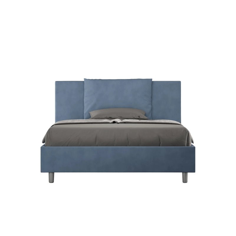 Letto imbottito Matrimoniale francese 140x210 cm Antea - Con rete,Microfibra,Blu