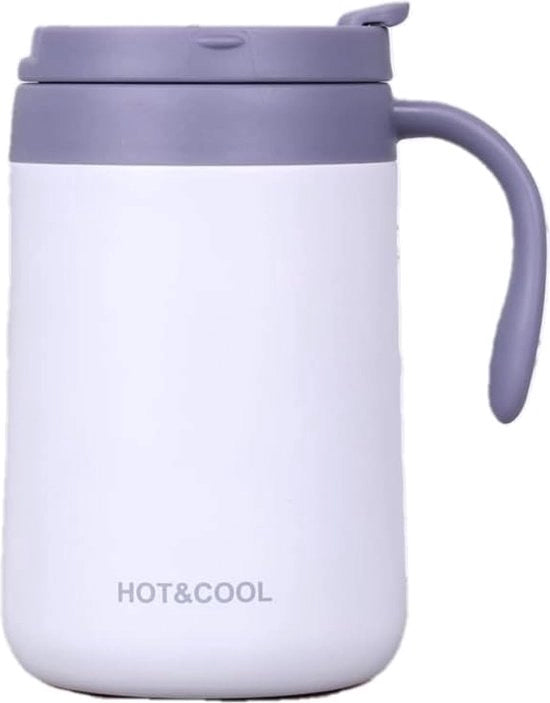 Tazza da caffè in acciaio inossidabile a doppia parete isolata con coperchio e manico regola la temperatura dei drink (bianco, 17oz)