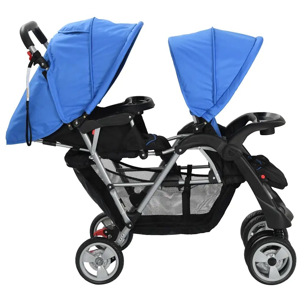 Passeggino Gemellare a Tandem in Acciaio Blu e Nero 10112