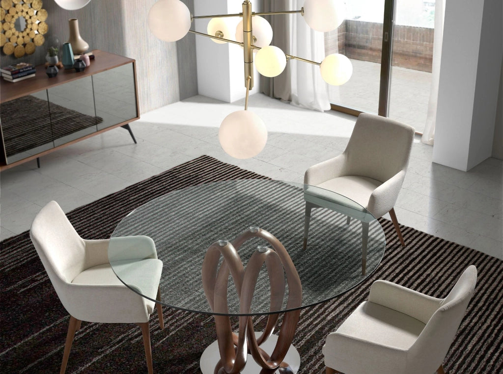 Credenza in vetro nero a specchio, noce e acciaio nero