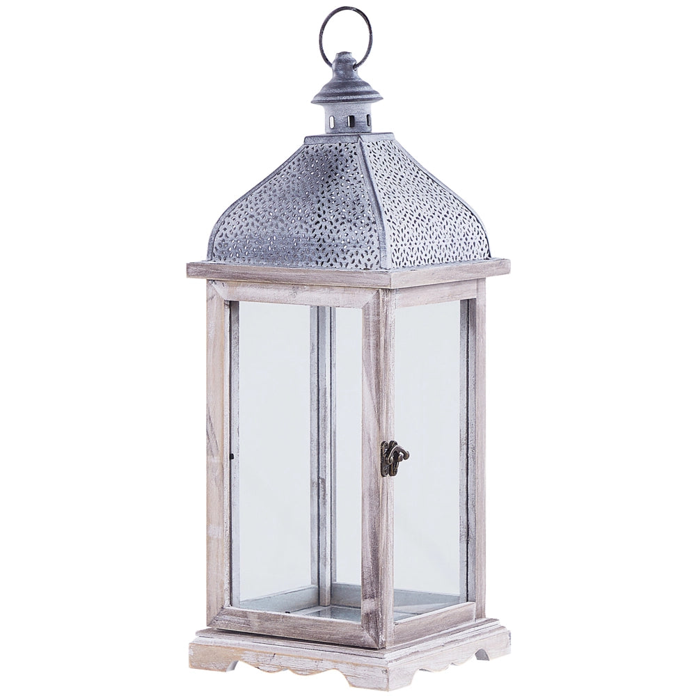 Lanterna in ferro bianco altezza 47 cm portacandele a colonna manico tradizionale retrò invecchiato decorazione pezzo