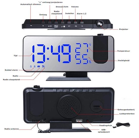 Radio sveglia su rete - Digitale con grande schermo - Radio sveglia FM senza DAB+ con funzione di allarme doppia