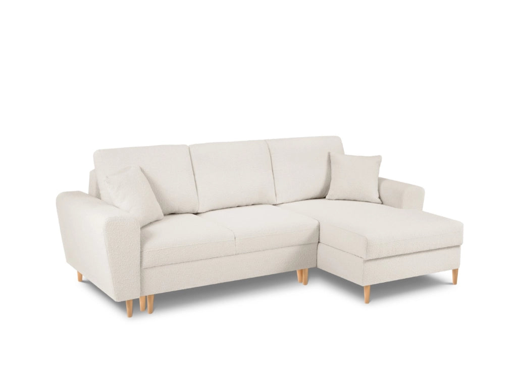 Cosmopolitan Design - Divano convertibile angolare destro con contenitore "Kyoto" 4 posti in bouclé beige 