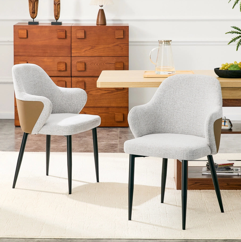 Set di 2 sedie da pranzo 63x56.5x57.5 cm con schienale avvolgente in tessuto e metallo grigio chiaro