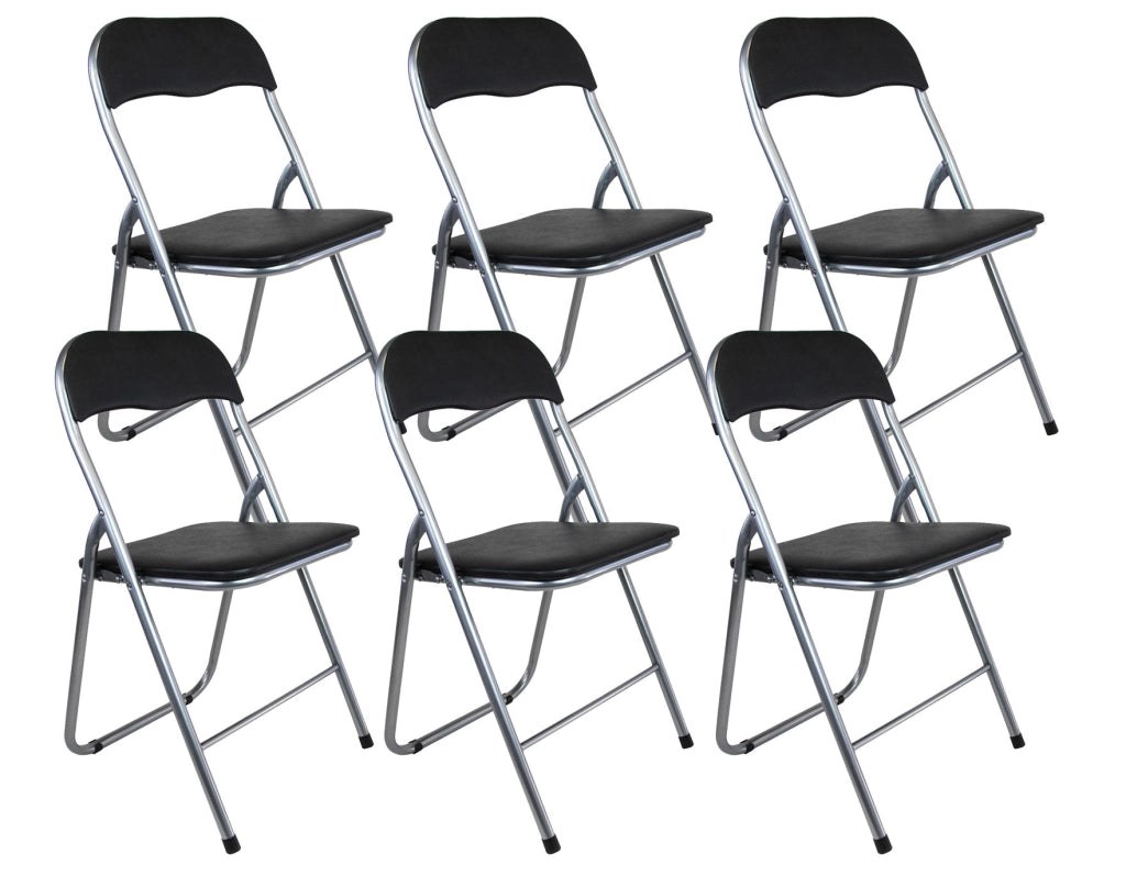 Set 6 Sedie Pieghevole 45x45x45/80 cm in Acciaio e PVC Imbottito Nera