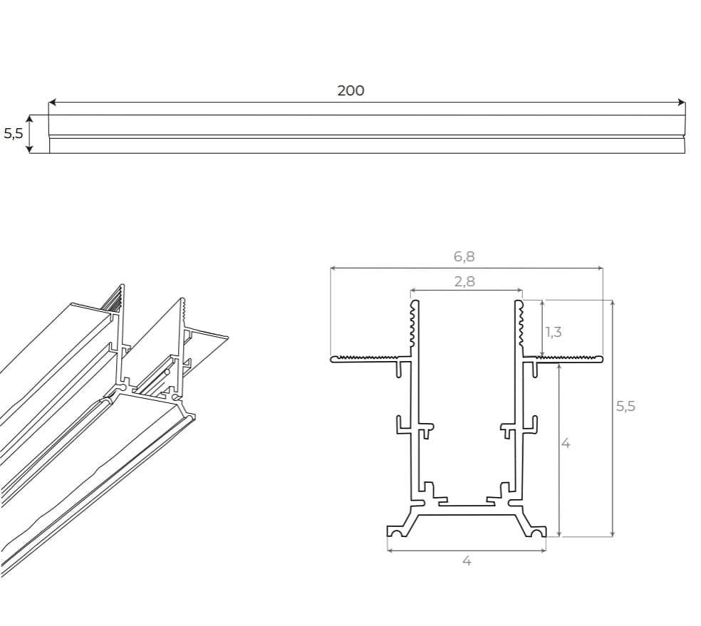 Binario magnetico incasso 2m bianco 48V Maxlight MEC