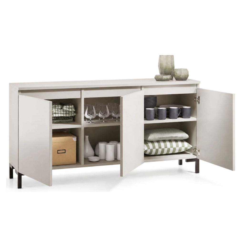 Madia Milarele, Credenza 3 Ripiani Made in Italy, 150x37x75h cm Grigio Chiaro