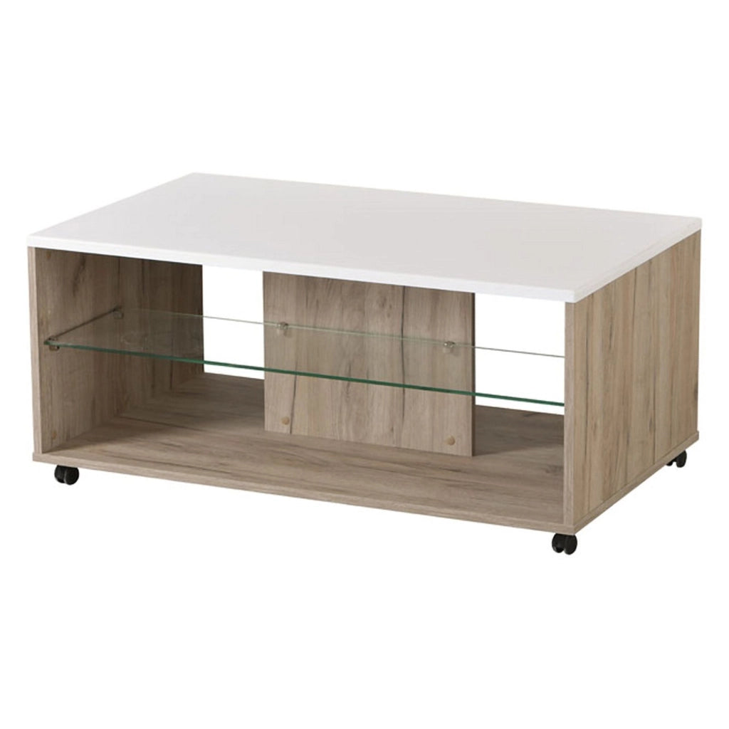Giussano, Tavolino da Salotto con Ruote, 101x60x45h cm Bianco
