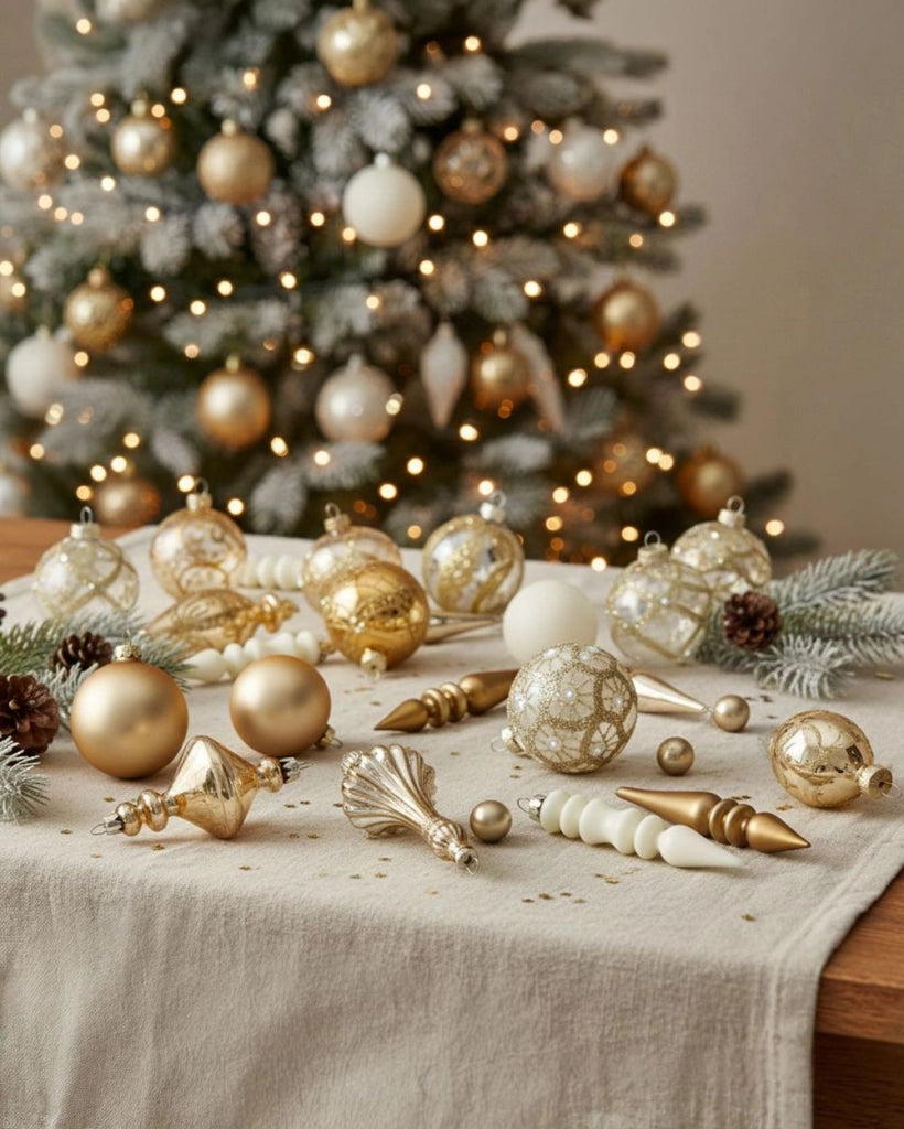 Set di 70 palline di Natale in vetro dorato da appendere all'albero di Natale in stile tradizionale
