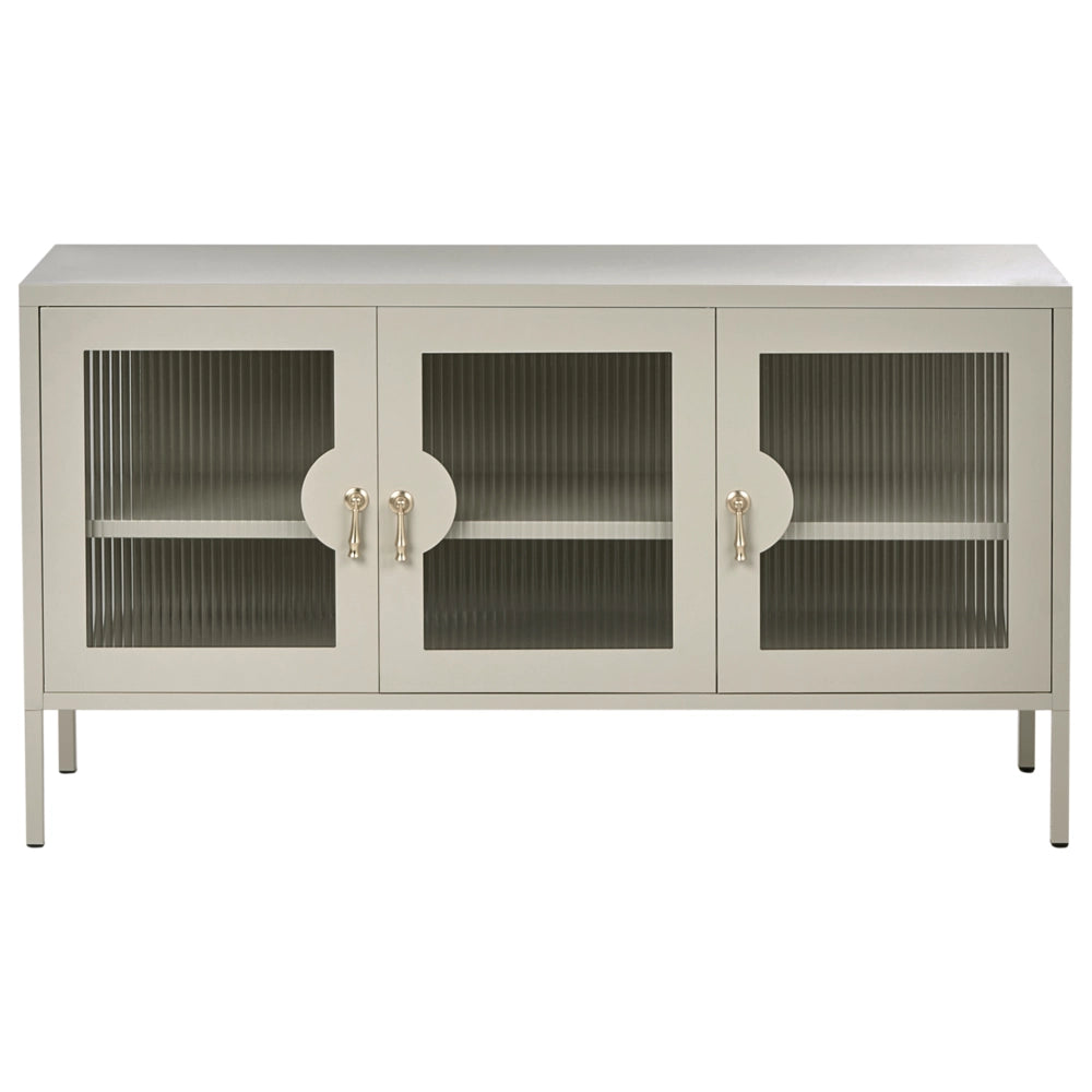 Credenza a 3 ante beige chiaro in acciaio mobile ufficio in metallo ripiani, piedini design industriale soggiorno mobili per ufficio domestico