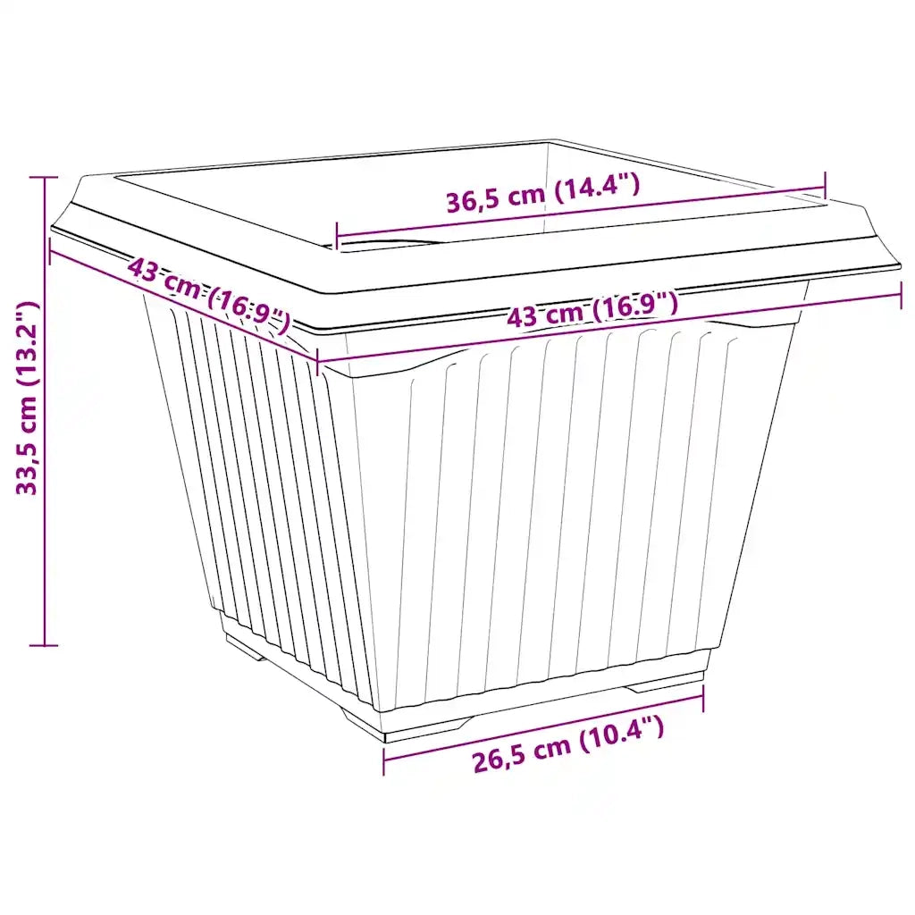 Vaso quadrato per fiori 6 pcs Nero 43 x 43 x 33,5 cm Plastica 42020340