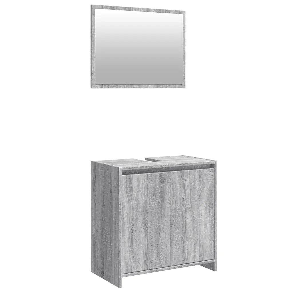 Set Mobili da Bagno | Armadio da bagno 2 pz Grigio Sonoma in Legno Multistrato