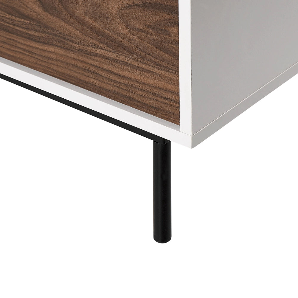 Credenza 2 ante cassetti legno scuro e bianco gambe metallo 120 x 38 cm