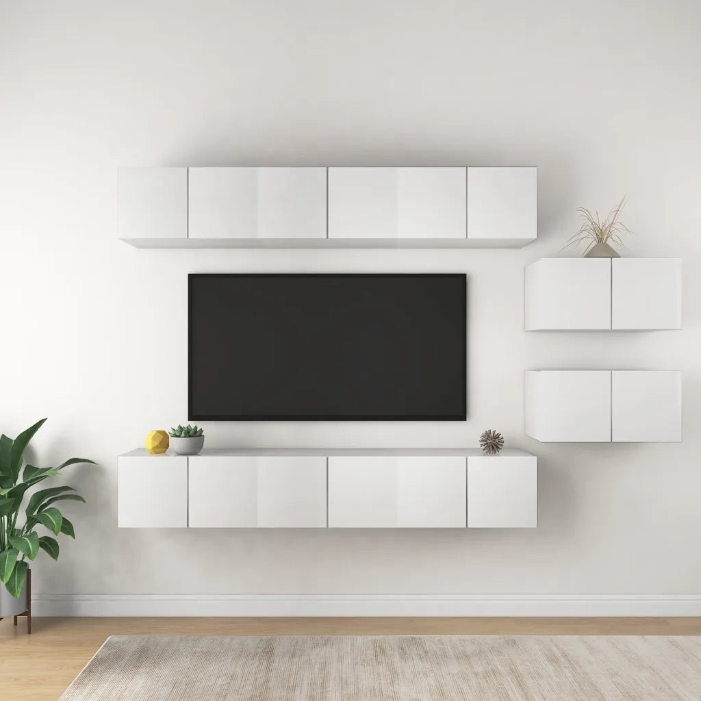 Mobili TV 8 pz | Armadietto TV | Mobile Porta TV Bianchi in Legno Multistrato