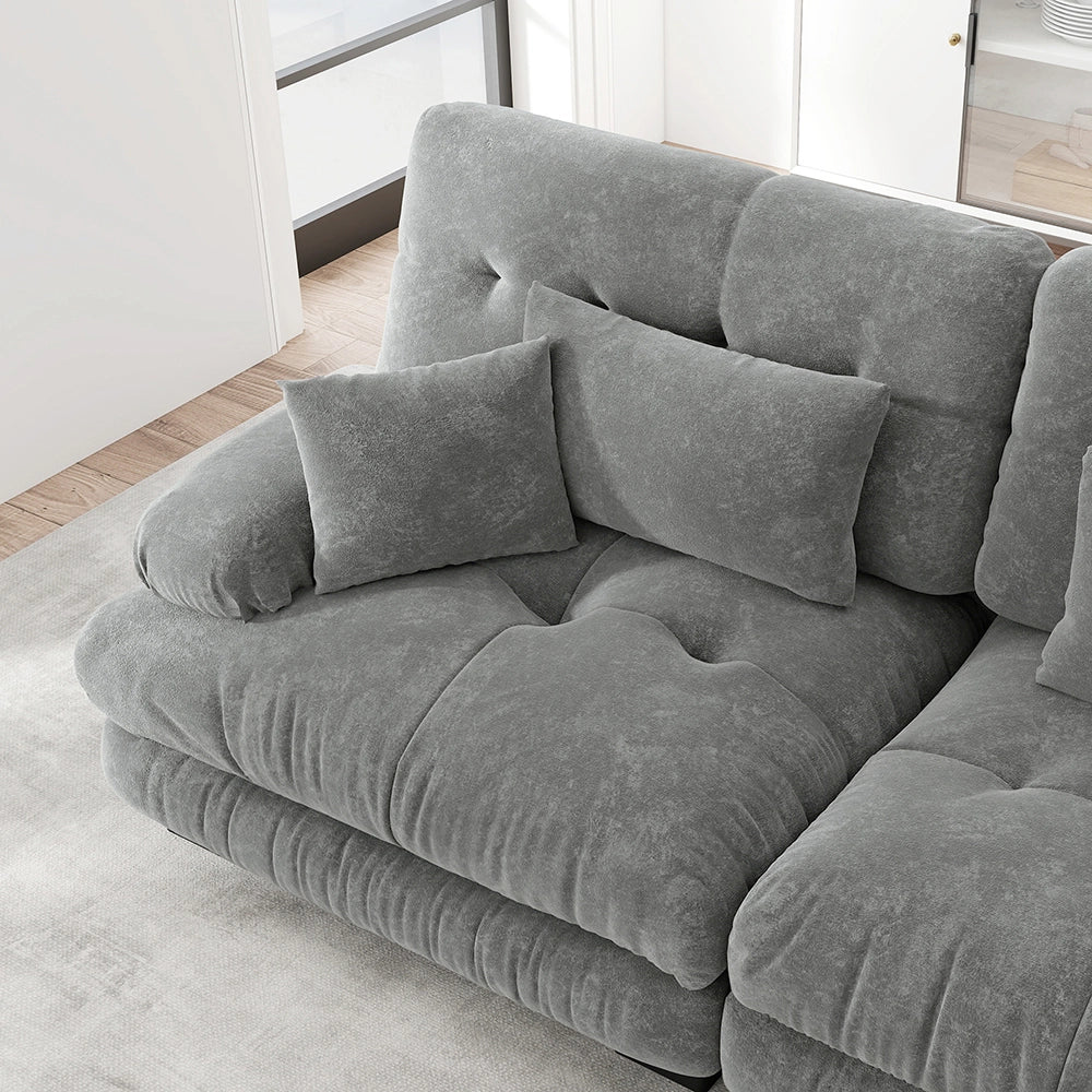 Divano angolare Cloud - Xylo - 2 posti in chenille con struttura in legno massello, grigio