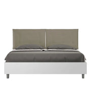 Letto matrimoniale con rete 160x190 bianco frassino cuscini similpelle cappuccino Egos Annalisa