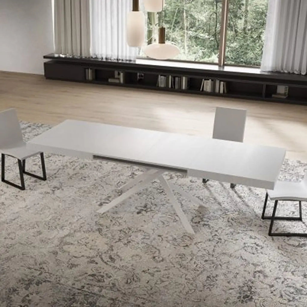 Tavolo allungabile 160/420x90 cm Niket colore bianco frassino gambe bianche