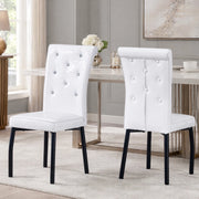 Sedia da pranzo Set da 2 con Bottoni Cristallo e Piedini Regolabili in Metallo e PVC Nero e Bianco