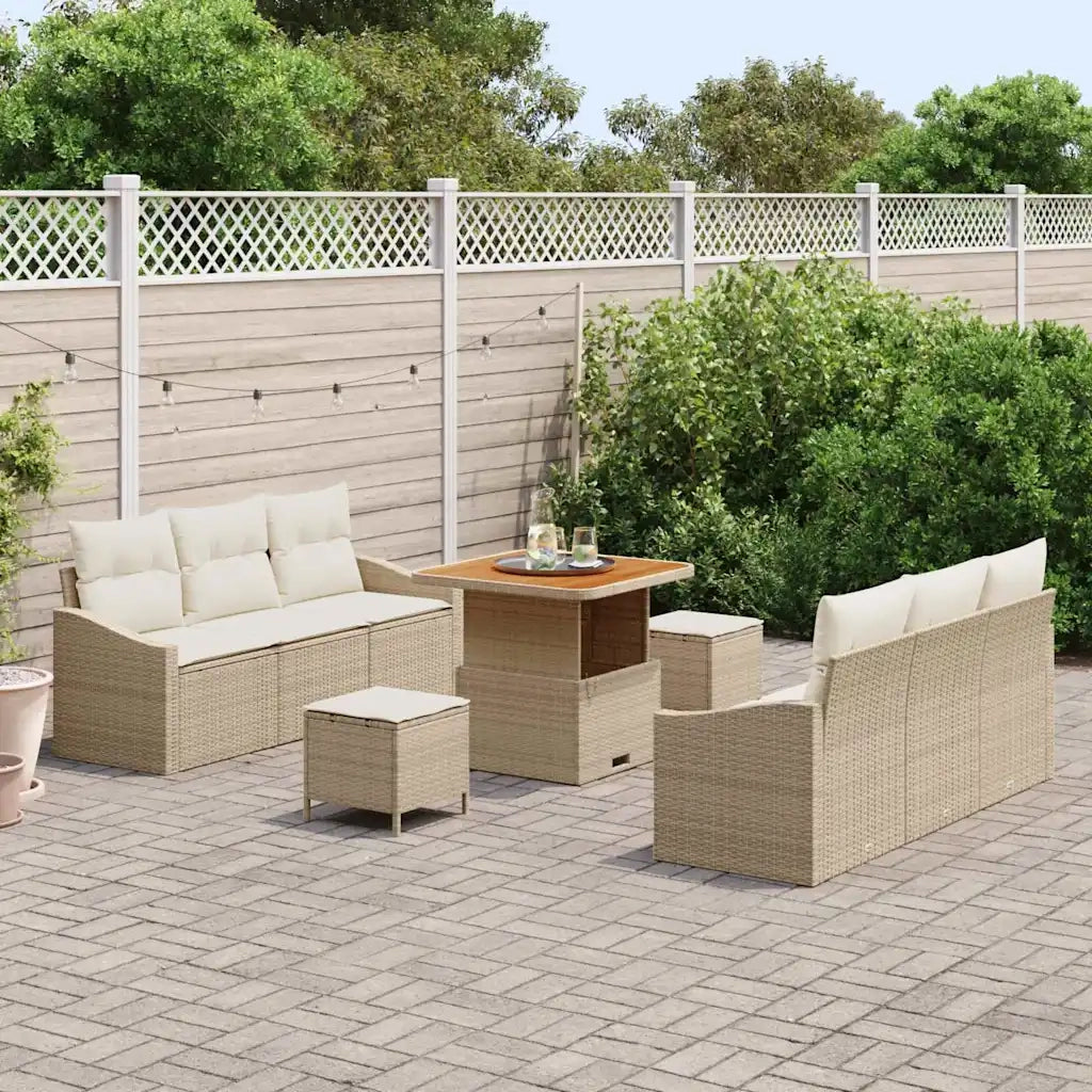 Set Divano da Giardino con cuscino 9 pcs Beige e Crema