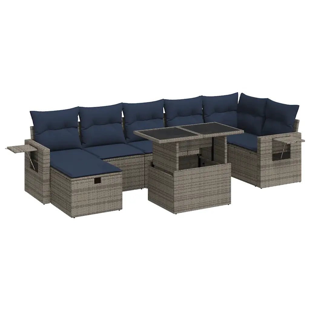 Set Divani Giardino 8 pz con Cuscini Marrone Polyrattan Acacia
