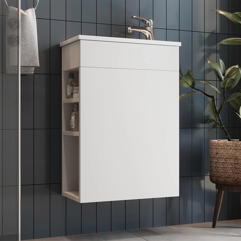 Set mobili bagno Amadeo, Bianco, 50 cm, composto da mobile sottolavabo e lavabo
