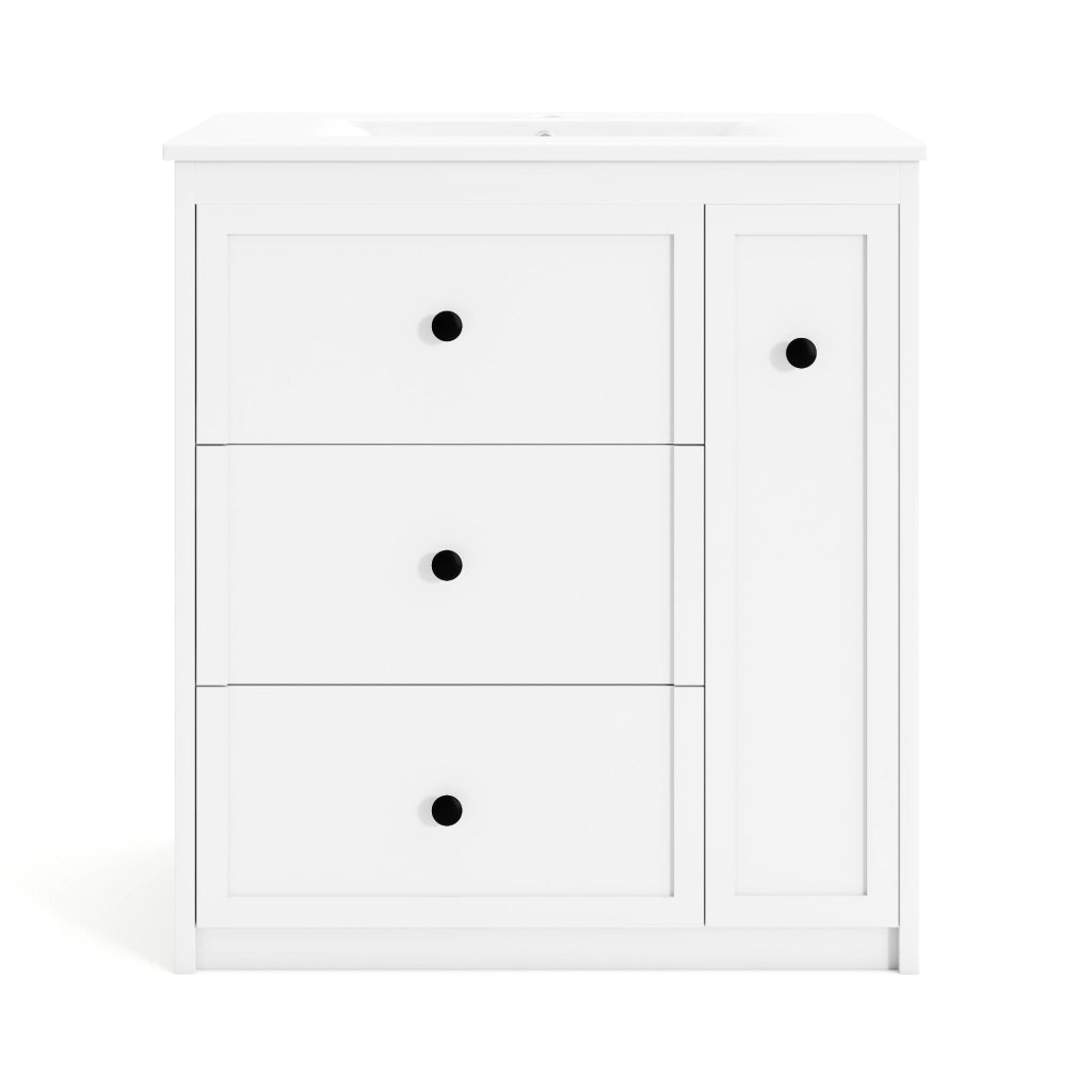 Mobile sottolavabo con 4 cassetti e lavabo in ceramica per bagno in MDF 76x46x82 cm bianco