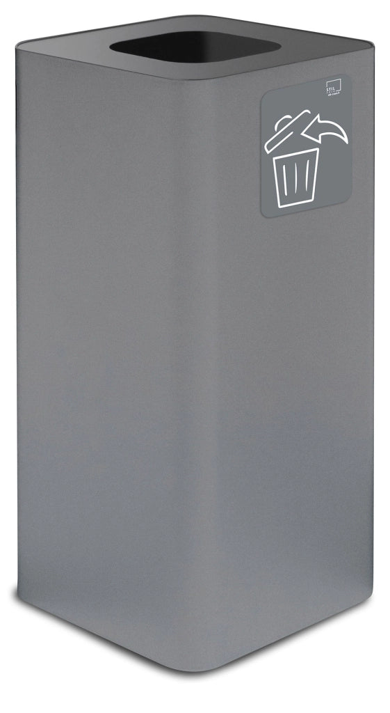 Pattumiera Per Raccolta Rifiuti 38x38xh80 cm In Acciaio Verniciato con Pittogramma Magnetico Grigio