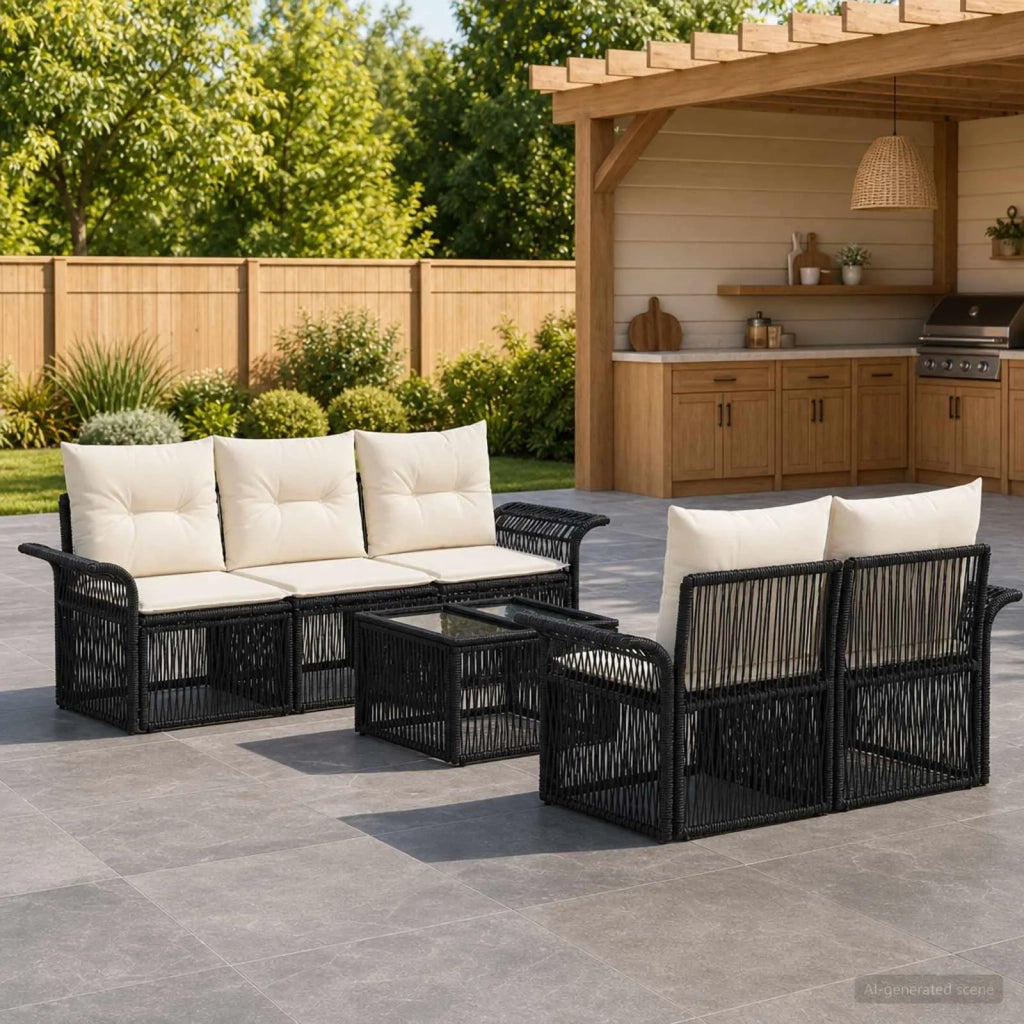 Set Divano da Giardino 6 pz Nero polyrattan 3434758