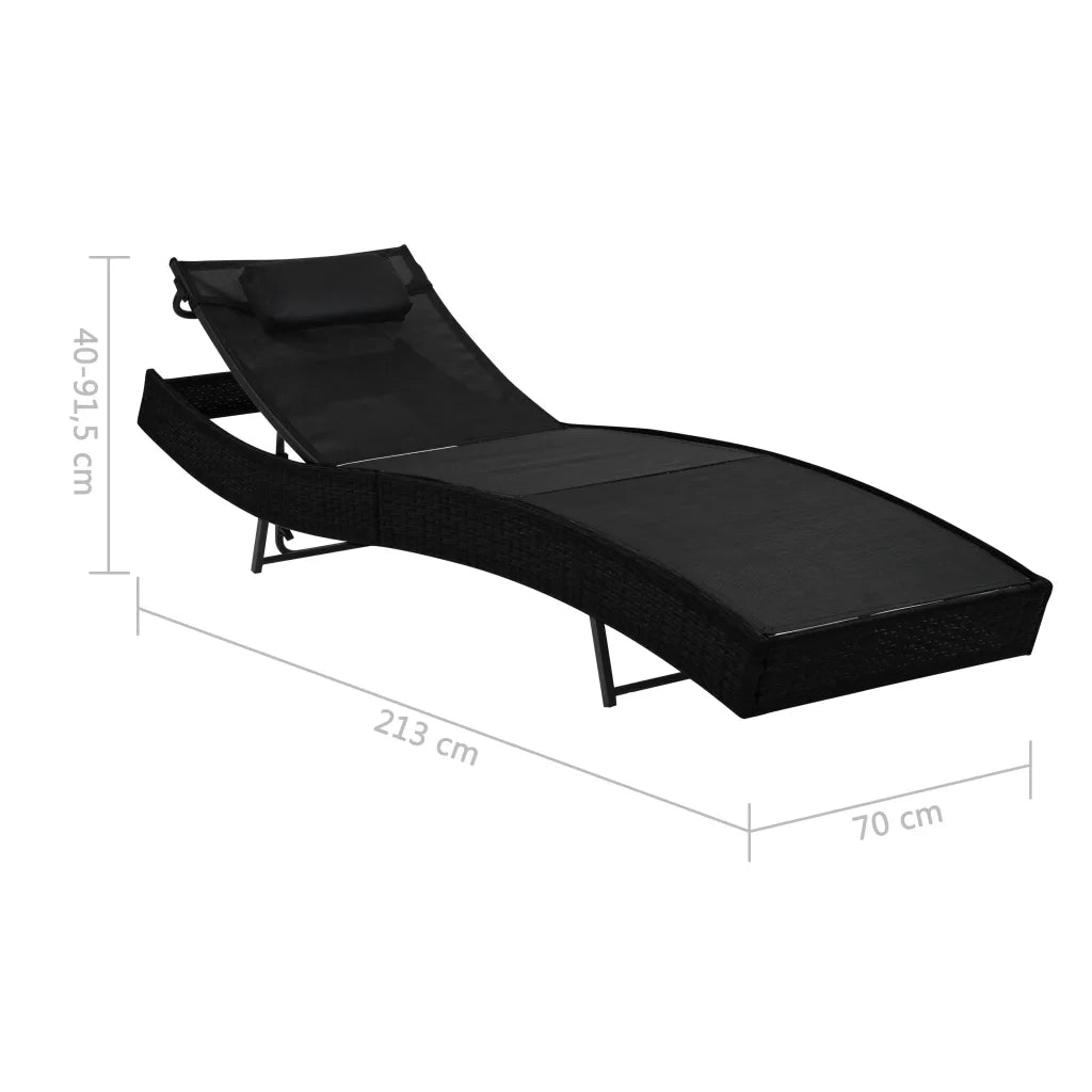 Lettini Prendisole 2 pz | Sdraio da giardino | Lettino da sole e Tavolo in Polyrattan e Textilene Nero