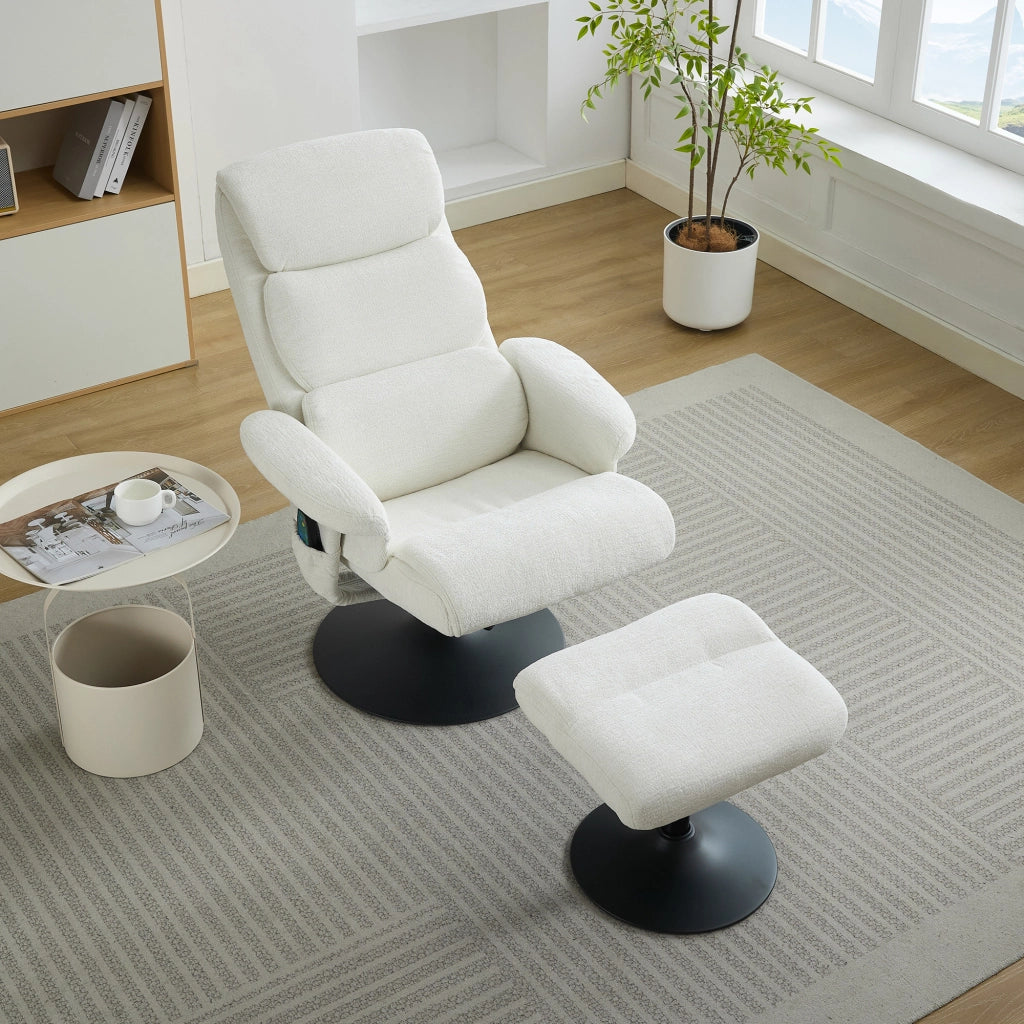 POLTRONA Relax con massaggio a 5 punti, riscaldamento, girevole 360°, 77x75,5x100 cm, bianca