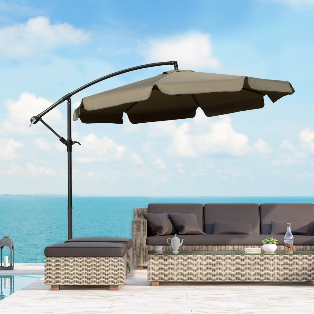 Ombrellone da Giardino con Apertura a Manovella ¨C zephmum ¨C Caff¨¨, Metallo e Poliestere, ?2.7x2.7 m