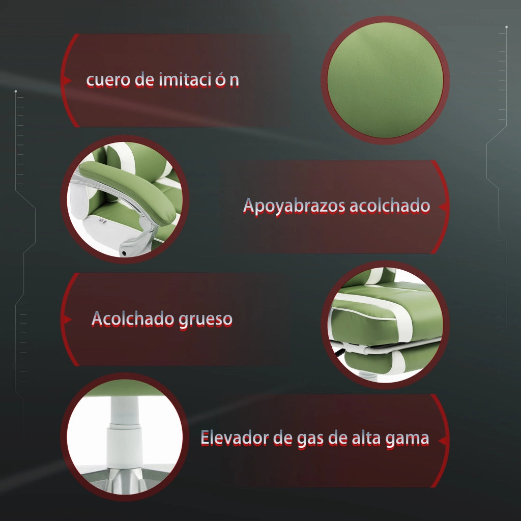 Sedia da Gaming Reclinabile con Poggiapiedi e Schienale Regolabile Verde ¨C Minimal ¨C Tessuto