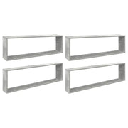 4 pz Mensole Parete | Mensola sospesa Cubo Grigio Cemento 100x15x30 cm Multistrato