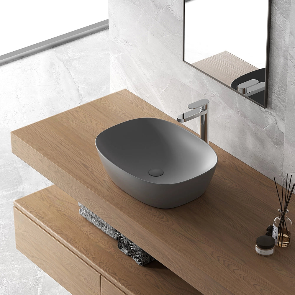 Lavandino da appoggio ovale 50x38 cm grigio scuro opaco Tokyo