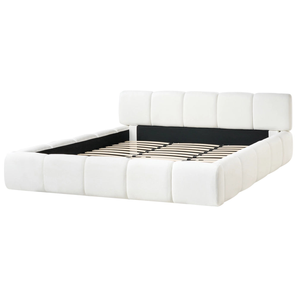 Letto minimalista in tessuto con testiera imbottita bianco sporco 180 x 200 cm stile scandinavo