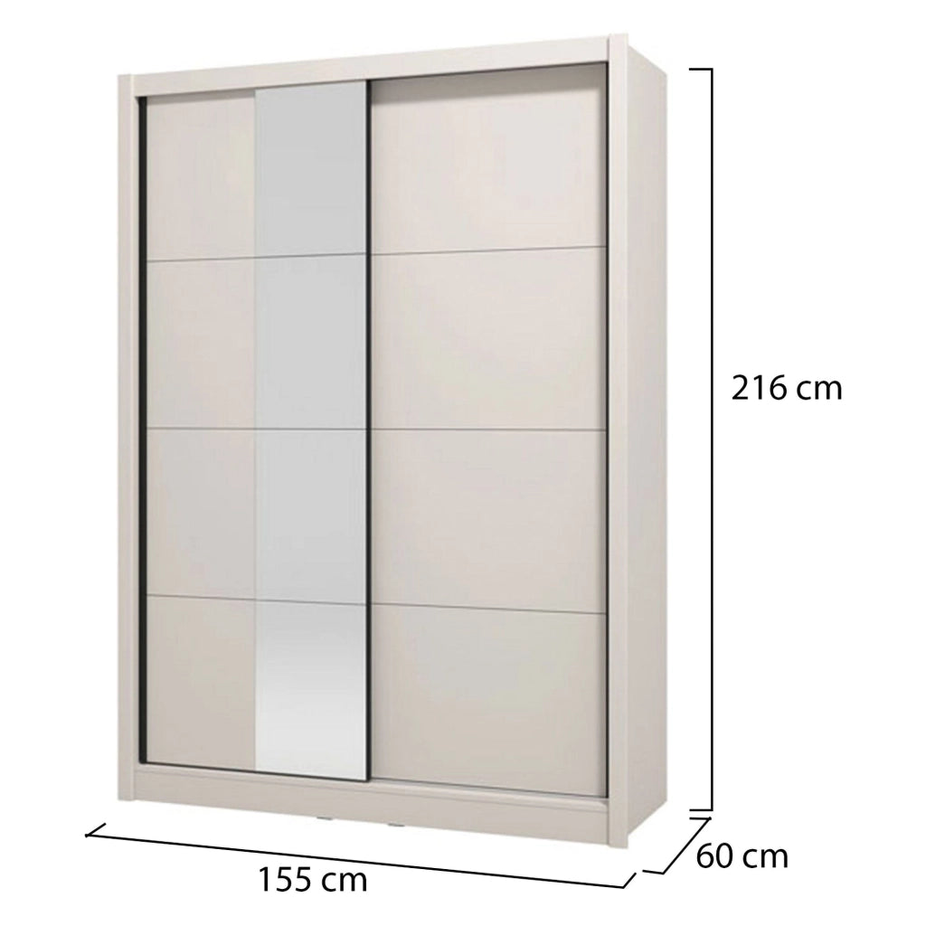 Armadio Camera da Letto Carisolo, Guardaroba Grande Appendiabiti, 155x215.5h cm Bianco Crema