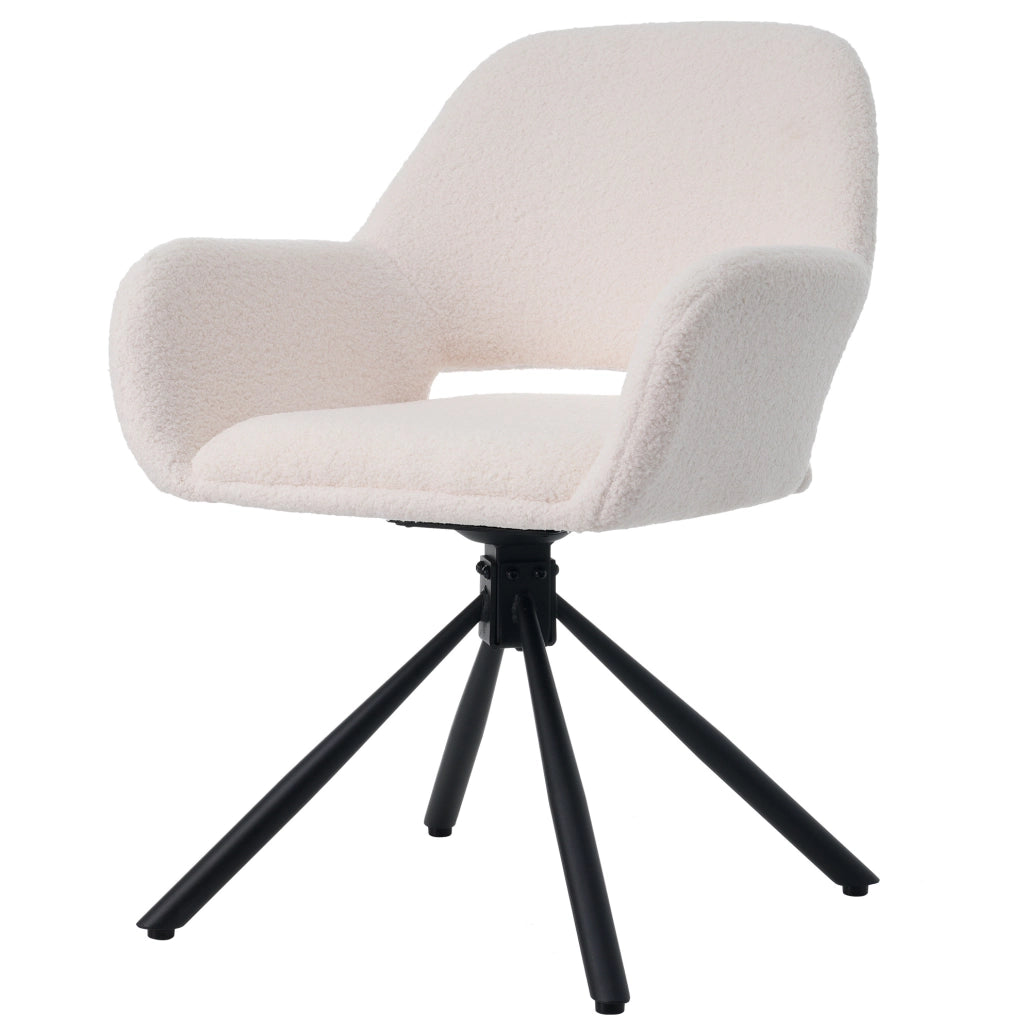 Set di 4 sedie girevoli con braccioli in sherpa bianco