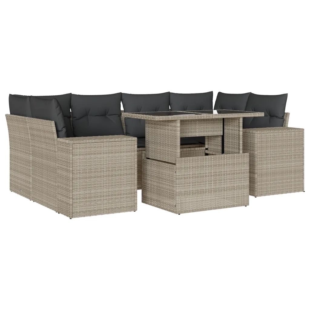 Set Divani da Giardino 7pz con Cuscini Grigio Chiaro Polyrattan