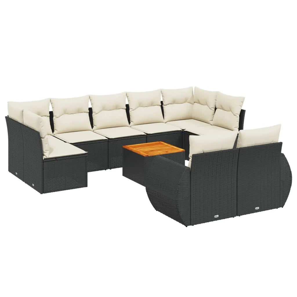 Set Divani da Giardino 10pz con Cuscini in Polyrattan Nero 3225153