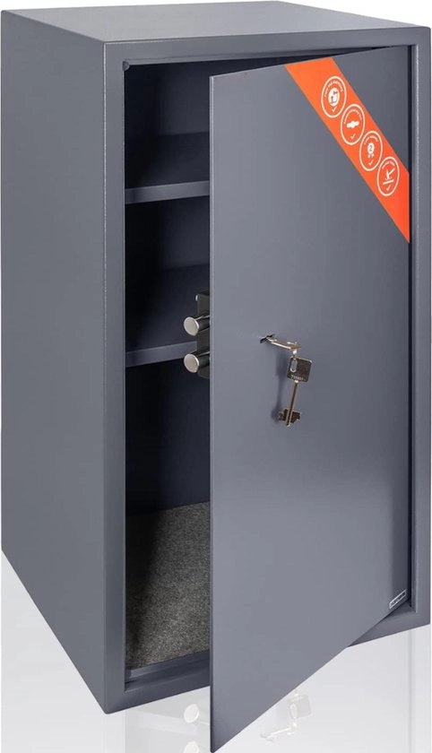Cassaforte XXL (73x40x36 cm) - Cassaforte con Chiave – Cassaforte Antincendio e Antisfrido – Cassaforte Privata – Blocco Doppio – Doppia Bloccatura – Grigio